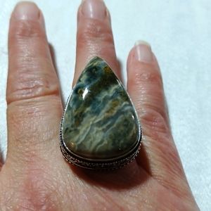 Moss agate, beautiful ring, size 8, silver ring, mossy agate cocktail ring